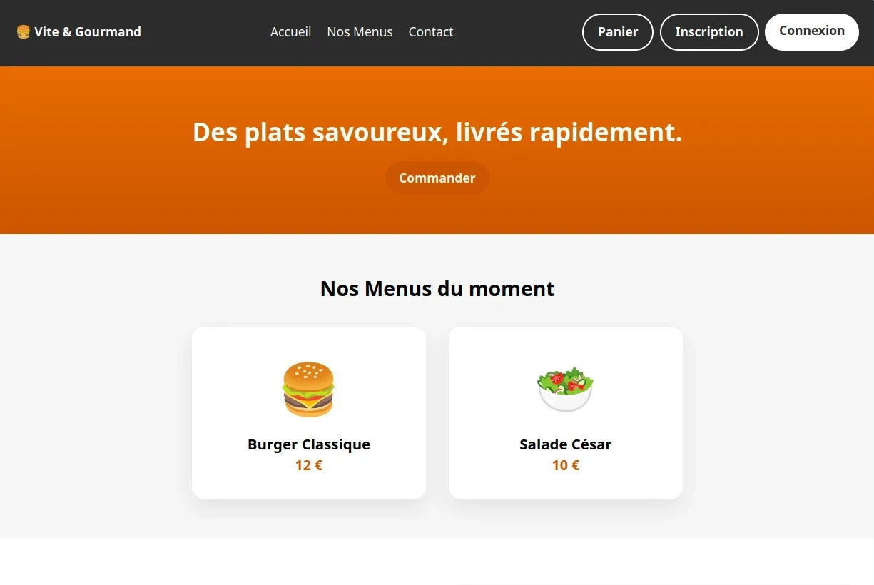 Capture d'écran du site vitrine Vite & Gourmand, traiteur artisanal