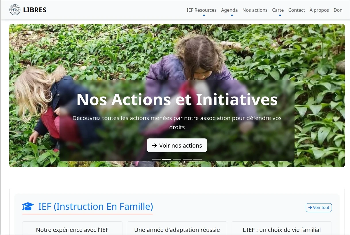 Capture d'écran du site réalisé pour une association locale